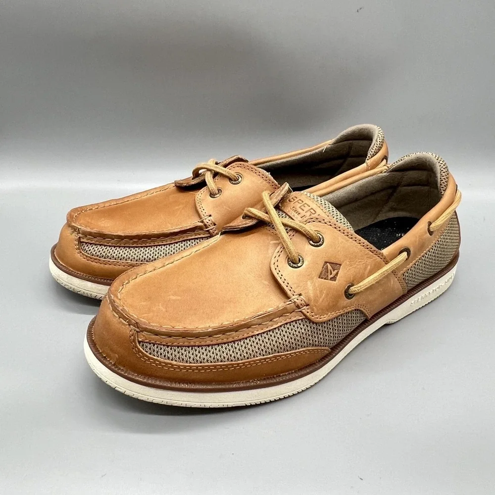 Sperry Shoes Mens 10.5 Brown Leather Mesh Top Sider Boat Moc Toe Casual Comfort